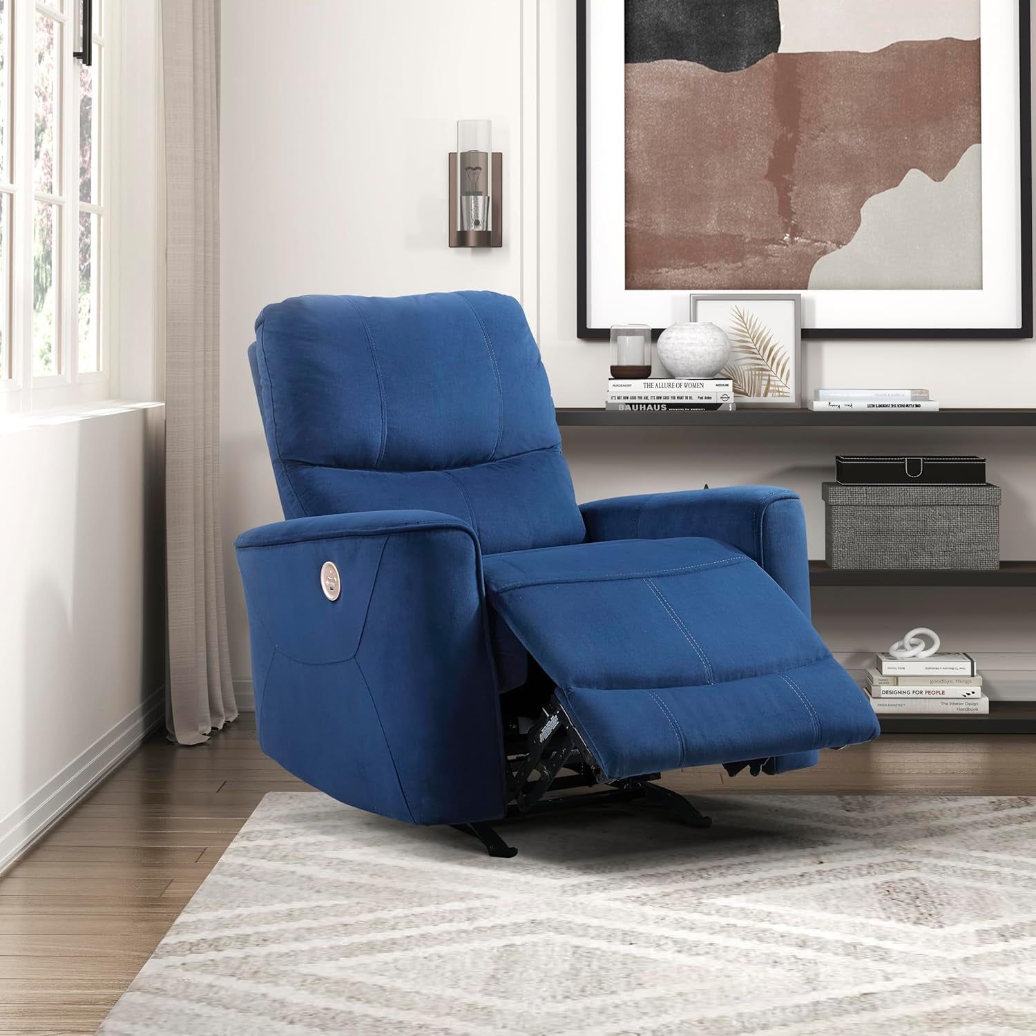 Power Recliner Chair Living Room Velvet Reclining Sofa Chair, Home Theater Seating, Power Rocker Recliner Sofa Chair for Living Room/Office/Apartment, Navy