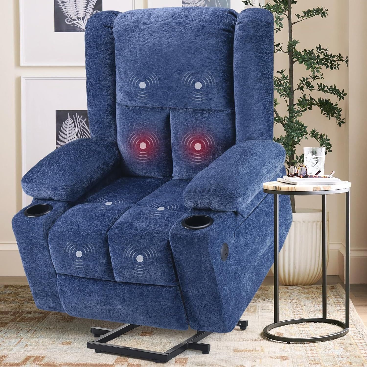 Power Lift Recliner Chair with Massage and Heat for Elderly People, USB Ports and Cup Holders
