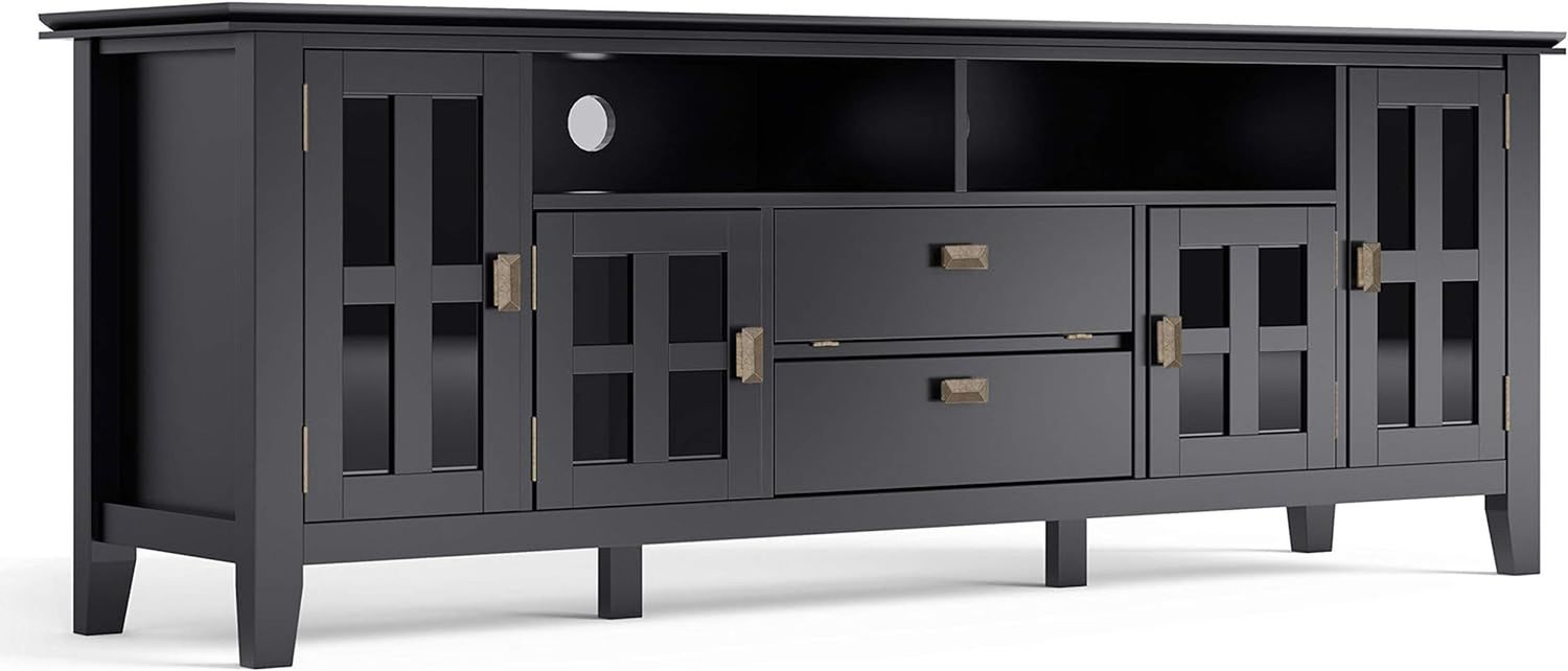 Artisan SOLID WOOD 72 Inch Wide Transitional TV Media Stand in Black for Tvs up to 80 Inches, for the Living Room and Entertainment Center