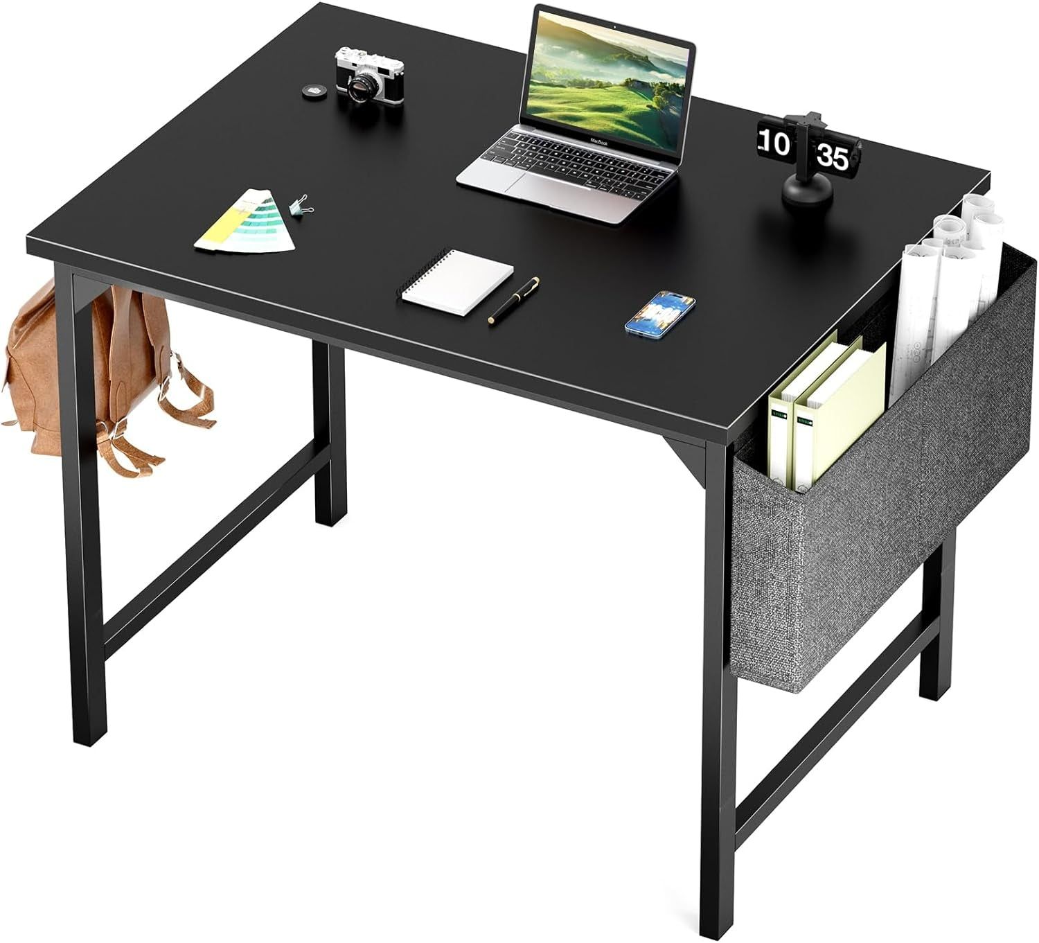 Small Computer Office Desk 32 Inch Kids Student Study Writing Work with Storage Bag &amp; Headphone Hooks Modern Simple Home Bedroom PC Table - Black