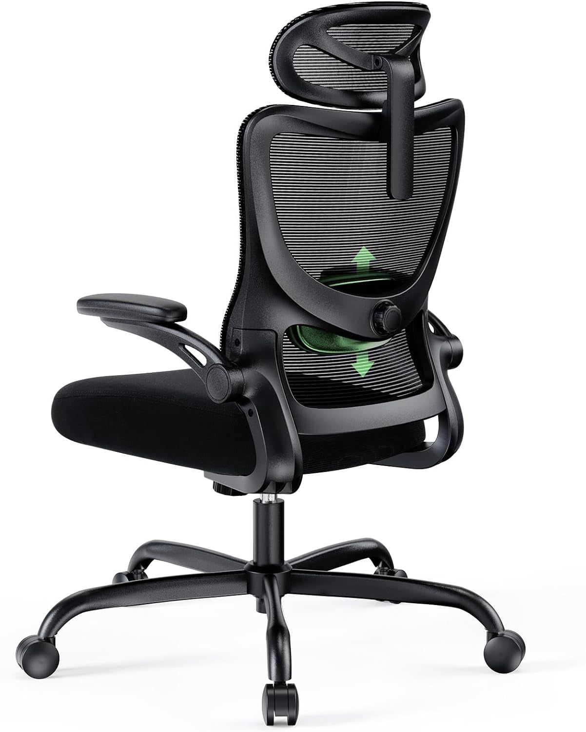 Ergonomic Office Chair with Headrest Mesh Office Computer Desk Chair with Adjustable Lumbar Support Rolling Work Swivel Task Chairs with Wheel 3D Armrests