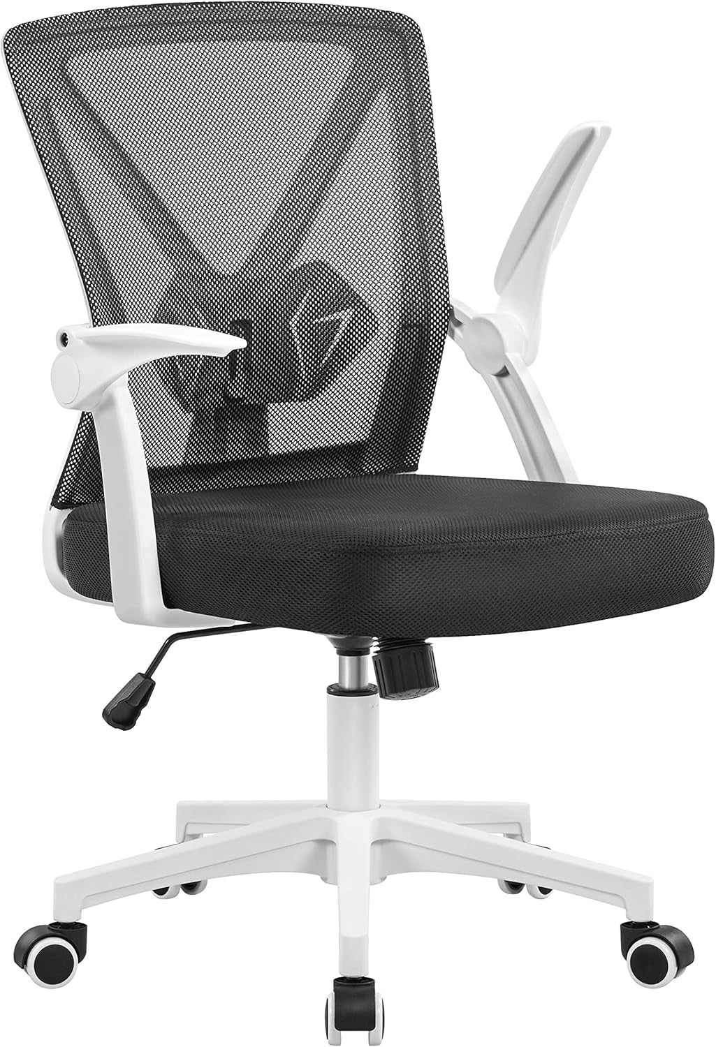 Ergonomic Office Chair Mesh Desk Chair with Flip-Up Armrests Swivel Adjustable Chair with Lumbar Support for Home Office White