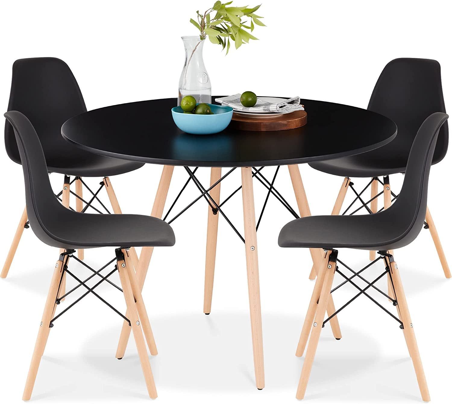5-Piece Compact Mid-Century Modern Table &amp; Chair Set with Plastic Seats