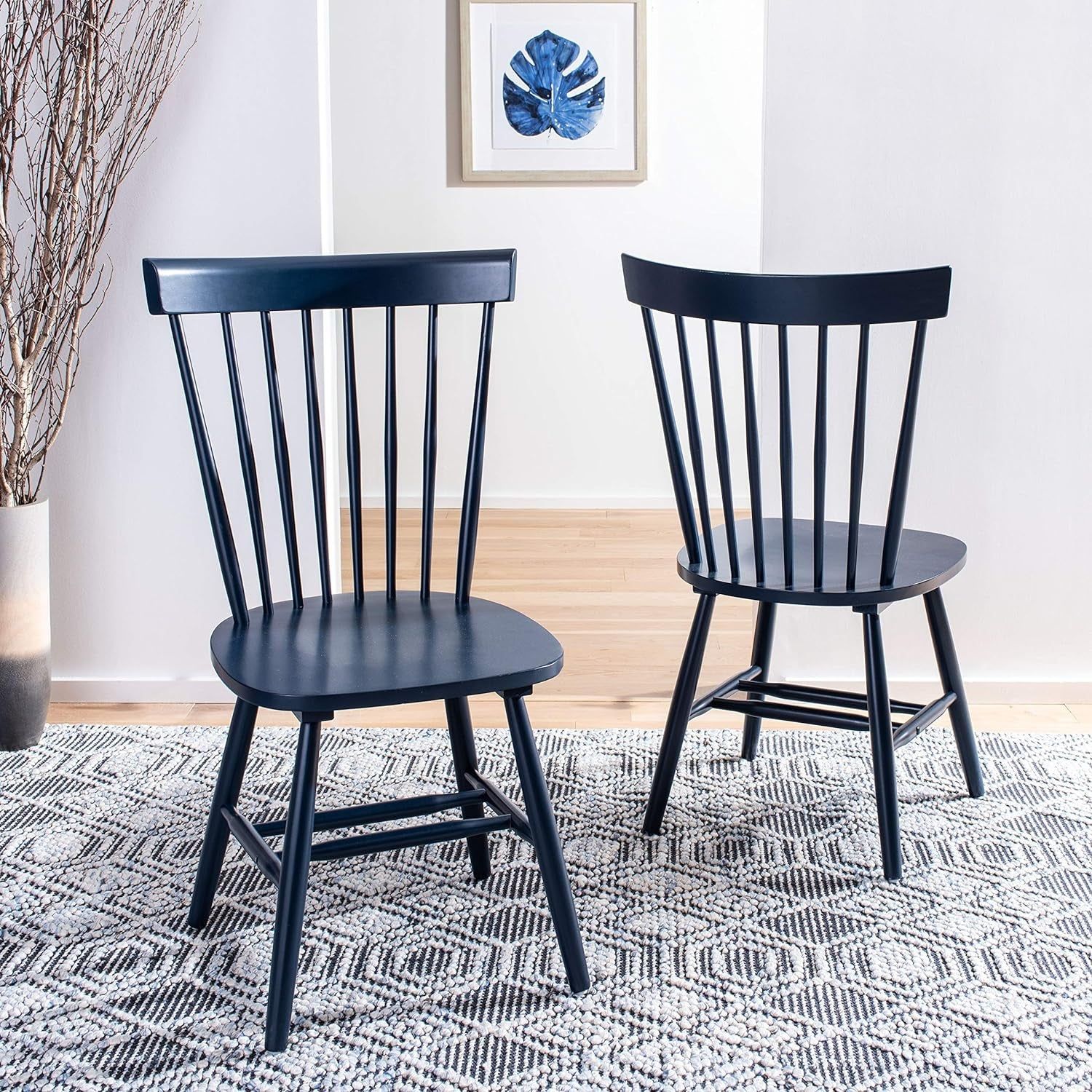 Home Collection Parker Farmhouse Navy Blue Windsor Spindle Solid Wood Dining Chair Set of 2