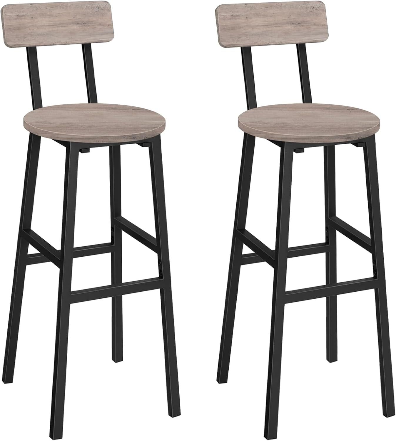 Bar Stools, Set of 2 round Bar Chairs, 28 Inches Barstools with Back, Breakfast Bar Chairs with Footrest, Counter Bar Stools, for Dining Room, Kitchen, Bar, Greige BAHG27701