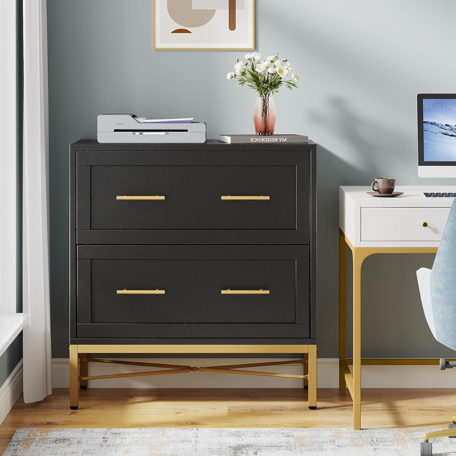 Black Gold 2 Drawer Lateral File Cabinet