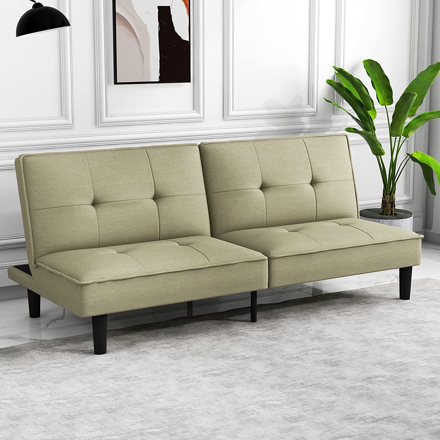 Sage Green Futon Sofa Bed for Small Spaces
