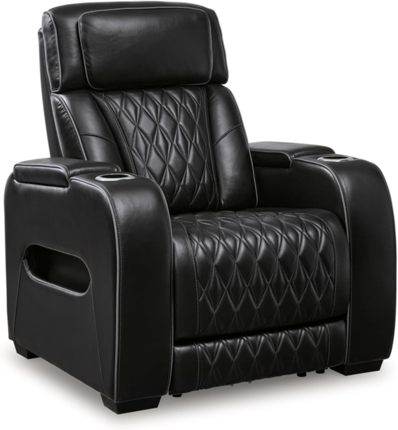 Boyington Contemporary Leather Match Power Recliner with Adjustable Headrest, Cup Holders, USB Port and Air Massage System, Black