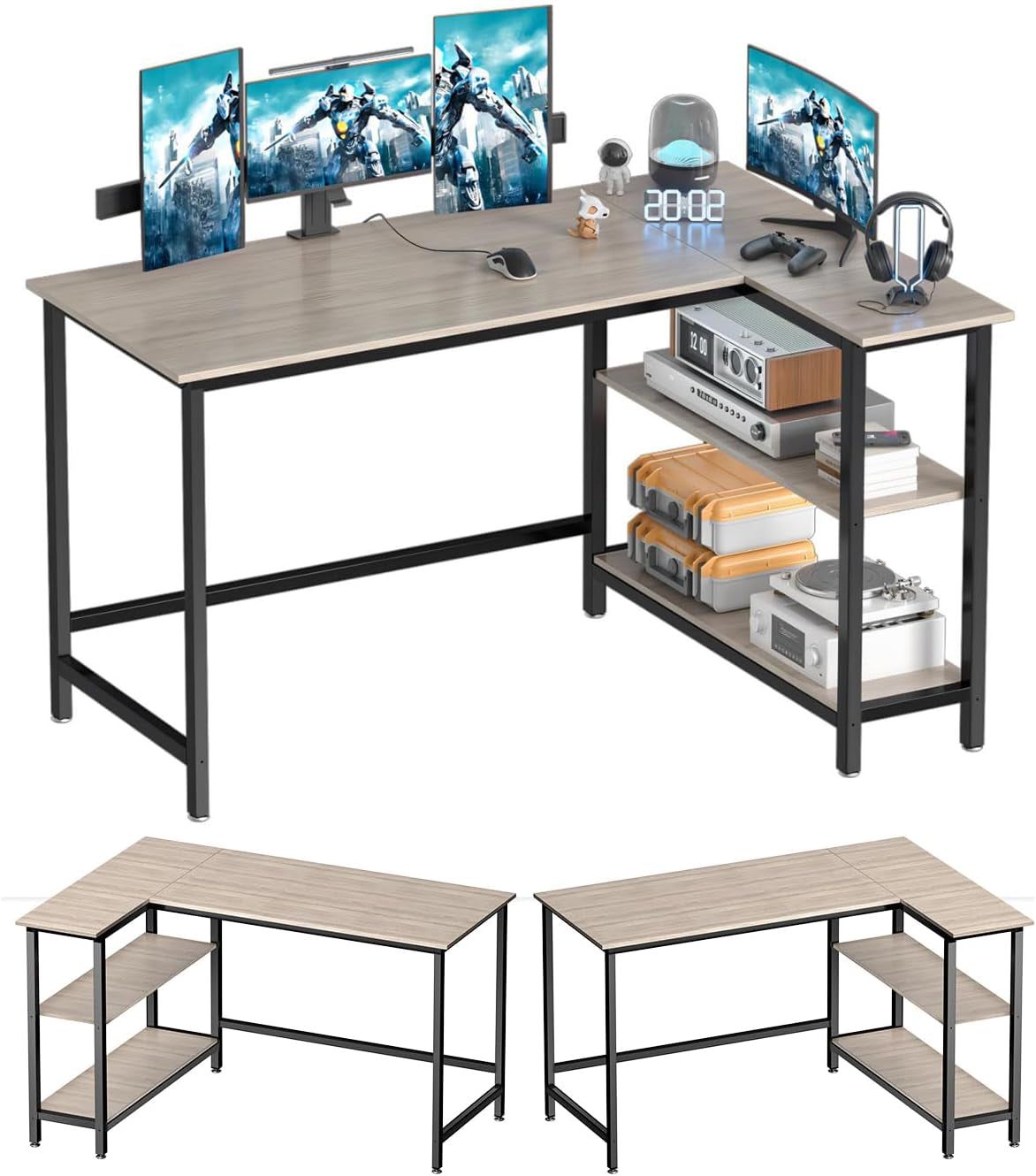 L Shaped Computer Desk - 43 Inch Home Office Desk with Shelf, Gaming Desk Corner Table for Work, Writing and Study, Space-Saving, Gray