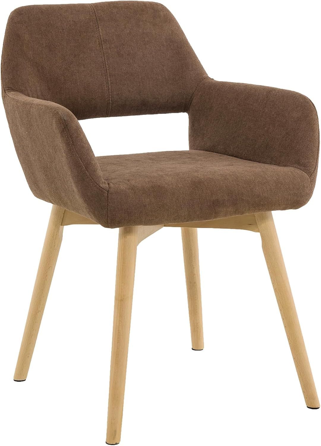 Desk Chair No Wheels Vanity Chair Makeup Chair Comfy Accent Chair for Living Dining Room Bedroom Home Office Mid Century Modern Upholstered Arm Chair Sofa Chair (Brown, 1)