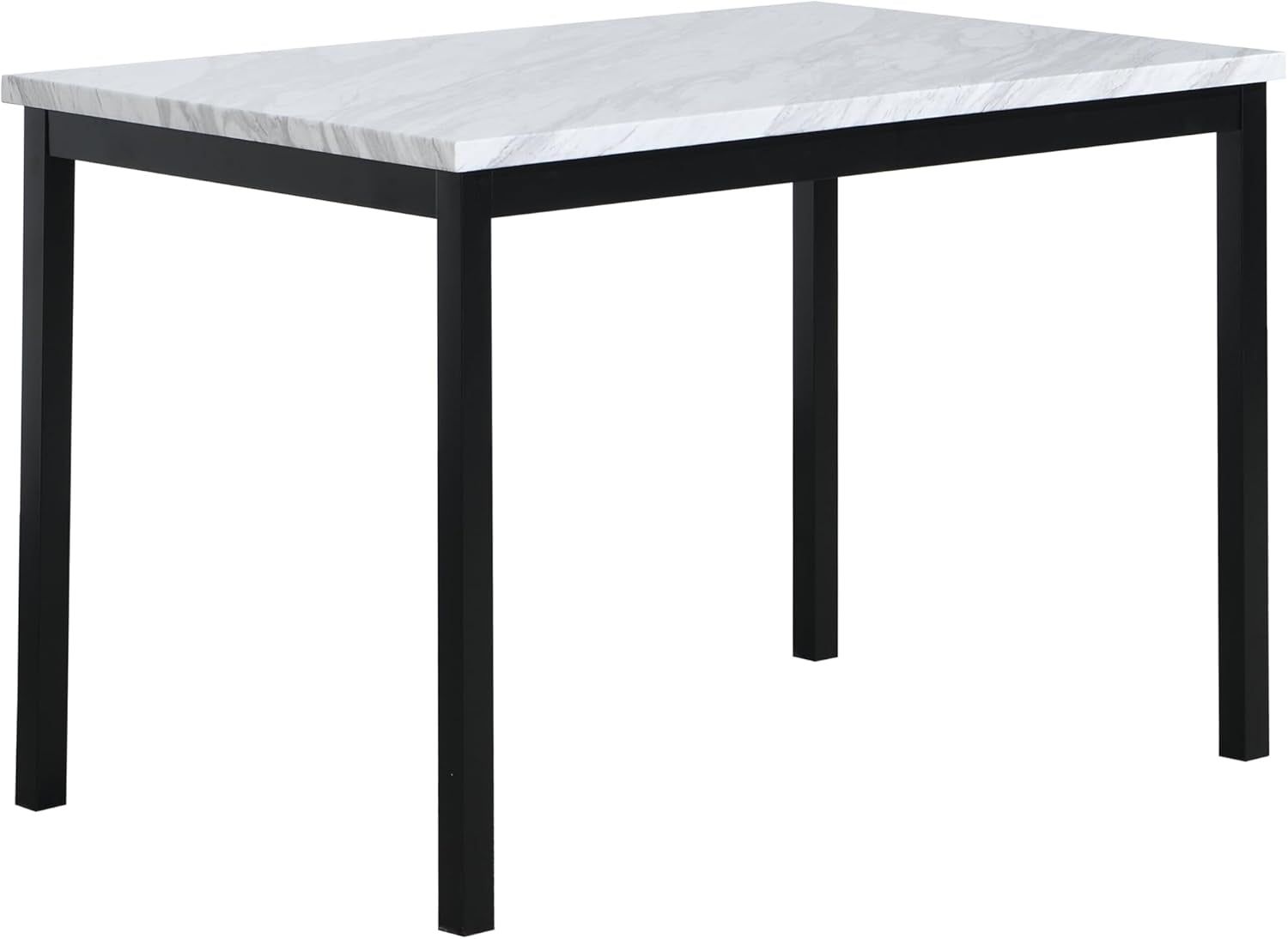 Noyes Metal Dining Table with Laminated Faux Marble Top, Off-White