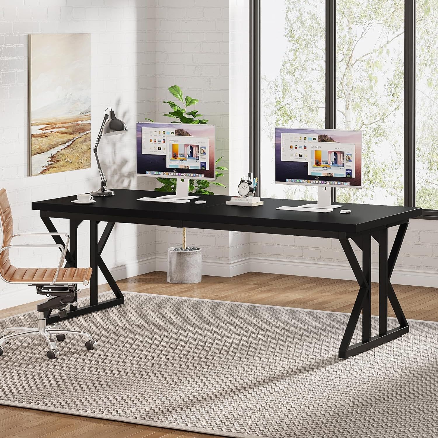 78.7-Inch Executive Desk, Large Computer Office Desk Workstation, Modern Simple Style Laptop Desk Study Writing Table Business Furniture for Home Office (Black, 78.7 Inch)