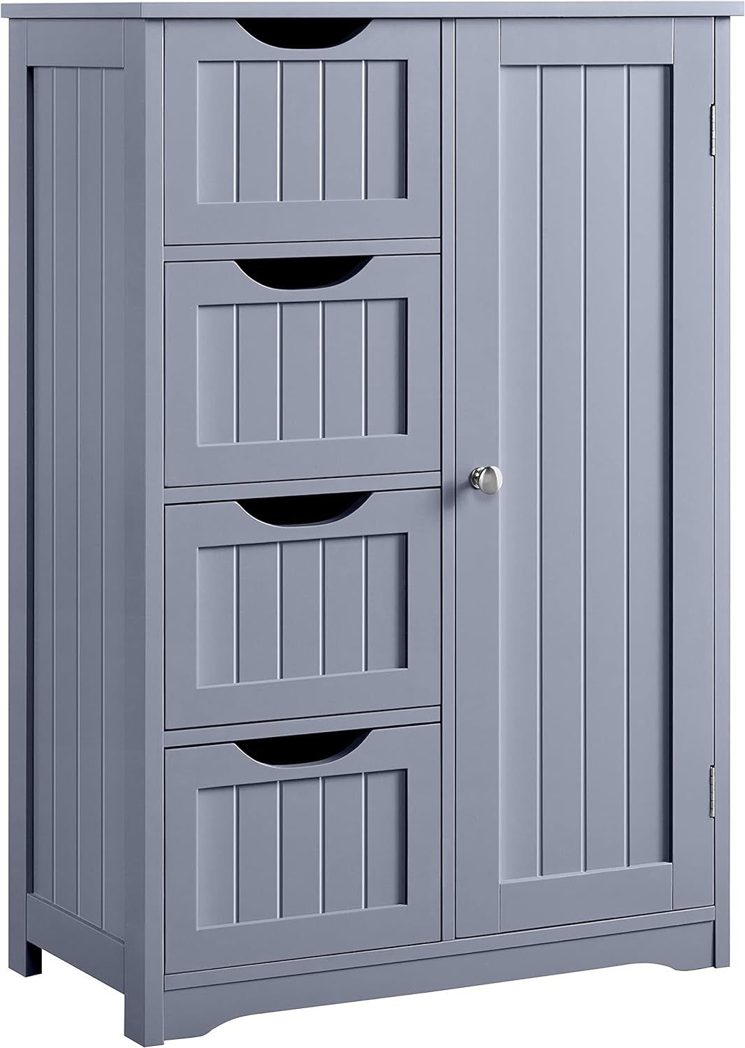 Bathroom Floor Cabinet, Freestanding Storage Organizer Unit Kitchen Cupboard W/ 4 Drawers &amp; Adjustable Shelves, Using for Kitchen/Bathroom, Gray