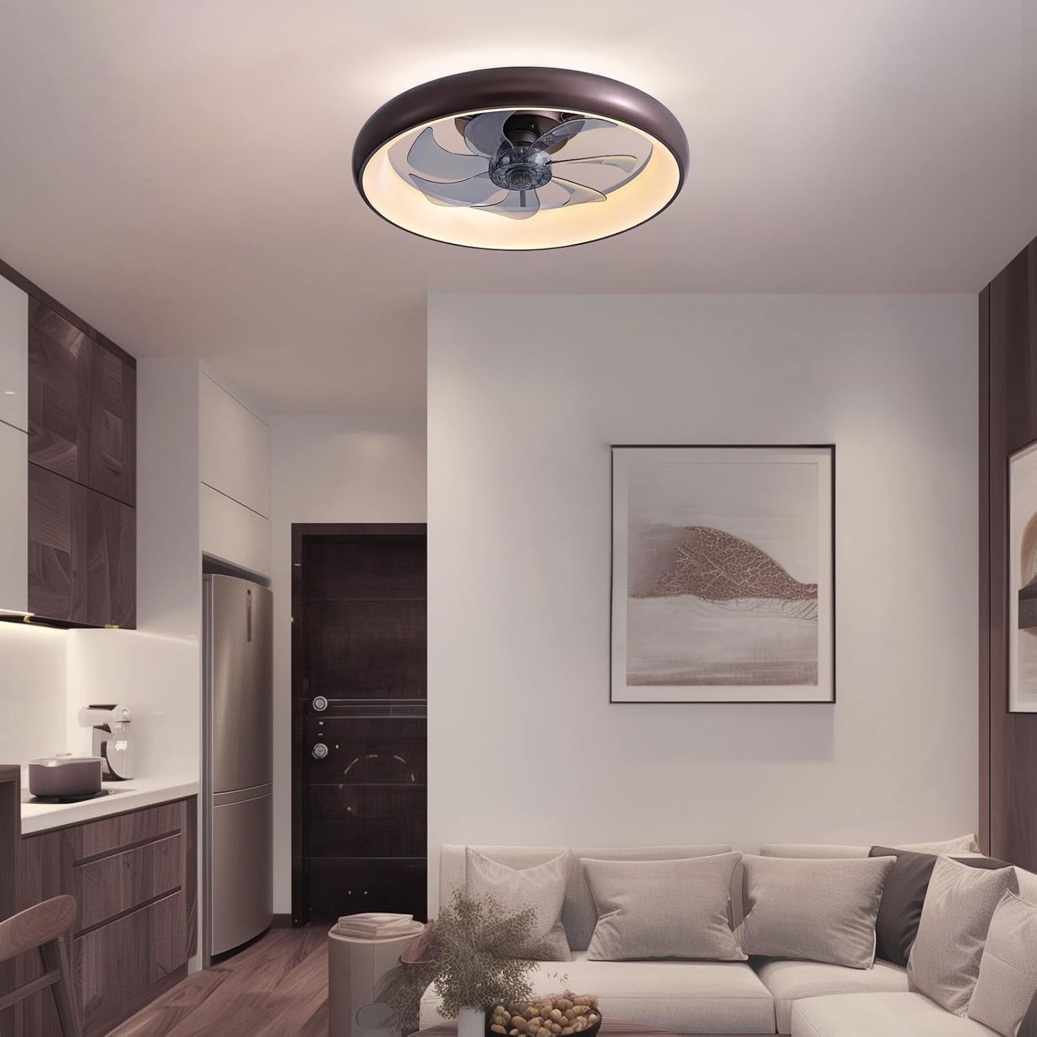 Ceiling Fans with Lights and Remote, 20&#39;&#39; Low Profile Flush Mount Ceiling Fan with Lights, 6 Wind Speeds, Modern Dimmable LED Ceiling Fan, Smart Ceiling Fan for Bedroom, Kids Room