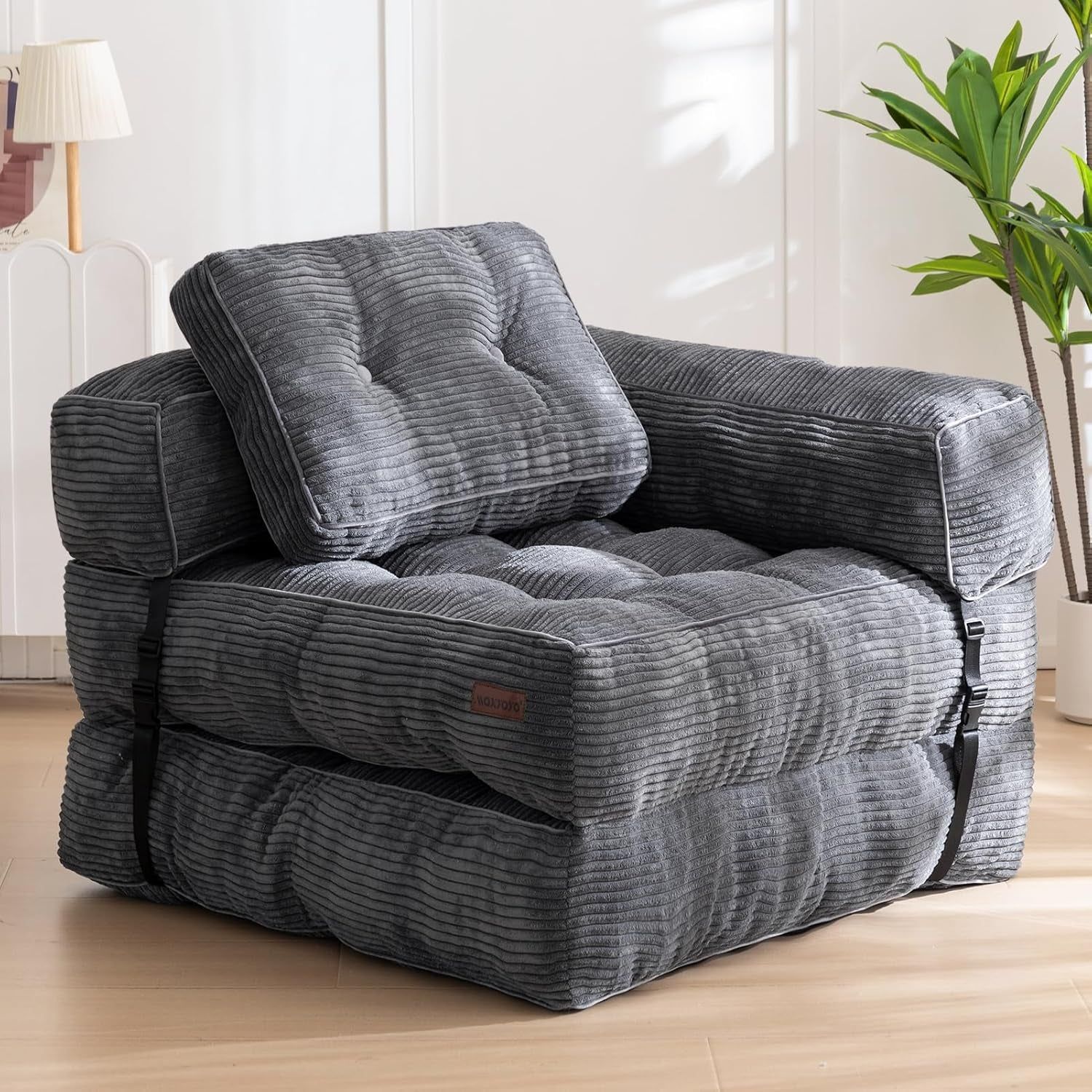 Folding Sofa Bed, L-Shaped Convertible Sofa Bed with Armrest Foldable Sleeper Sofa with Pillow, Portable Fold Out Chair Bed Comfy Floor Sofa Lounge for Living Room Bedroom, Dark Grey