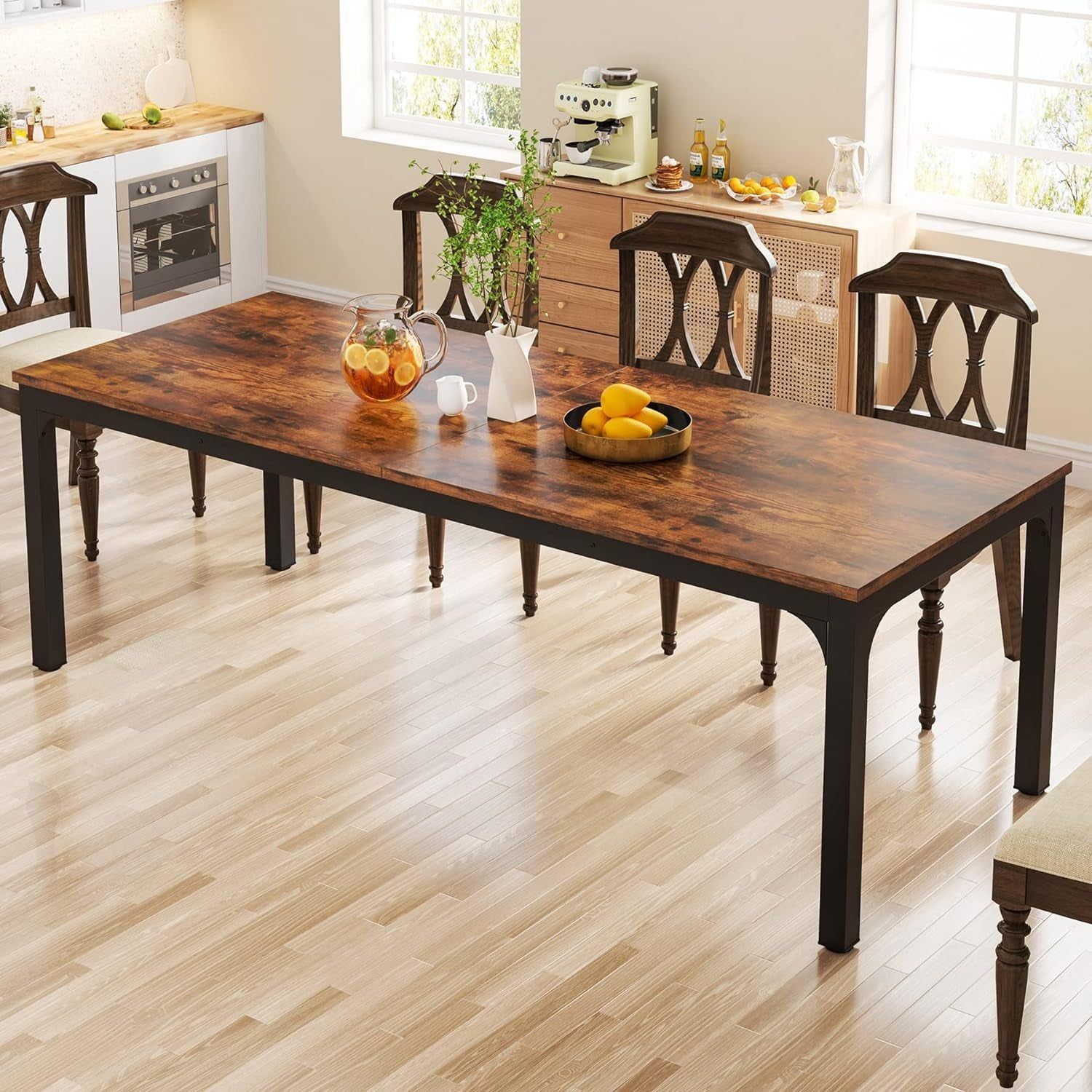 Dining Table for 6-8 People, 78 Inch Large Narrow Long Rectangular Kitchen Dinner Table, 8 Seat Rustic Wood Dining Table for Dining Room, 78.7 X 27.5 X 29.5 Inches(Only Table)