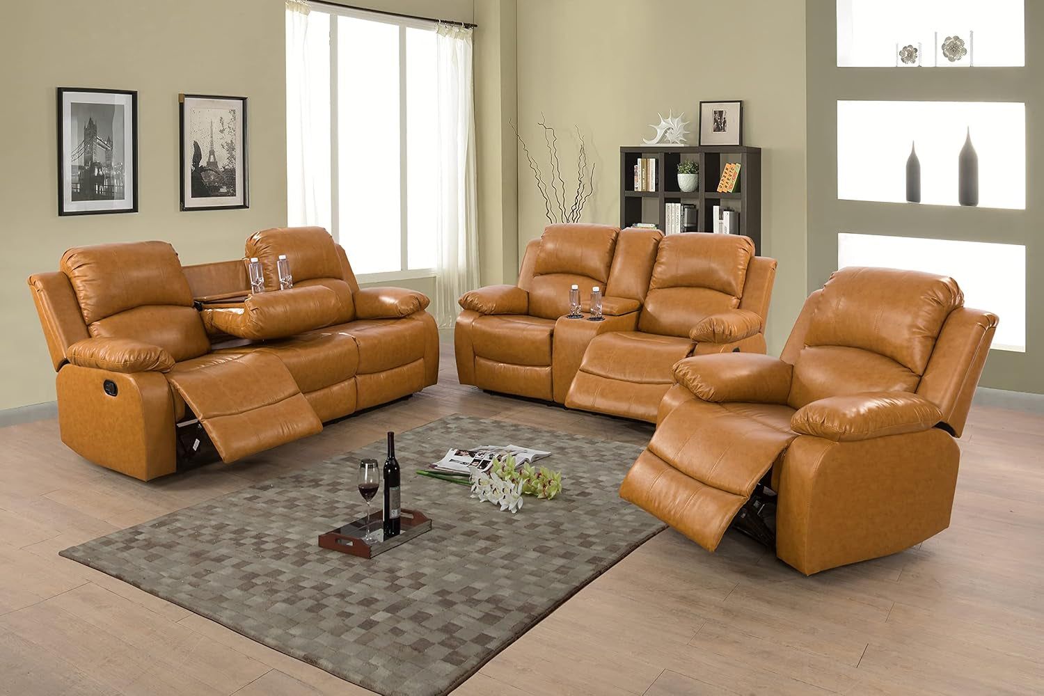Ginger Faux Leather Reclining Living Room Set