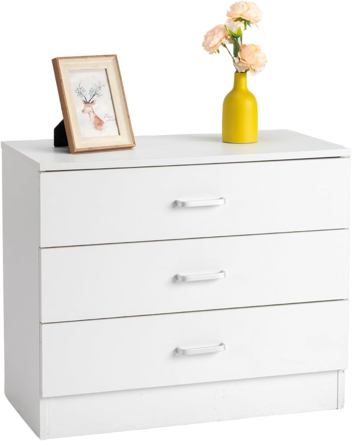 White 3 Drawer Dresser for Bedroom, Small Nightstand Modern Storage Chest of Drawer Wooden Side Table End Table for Bedroom, Living Room, Reception Room
