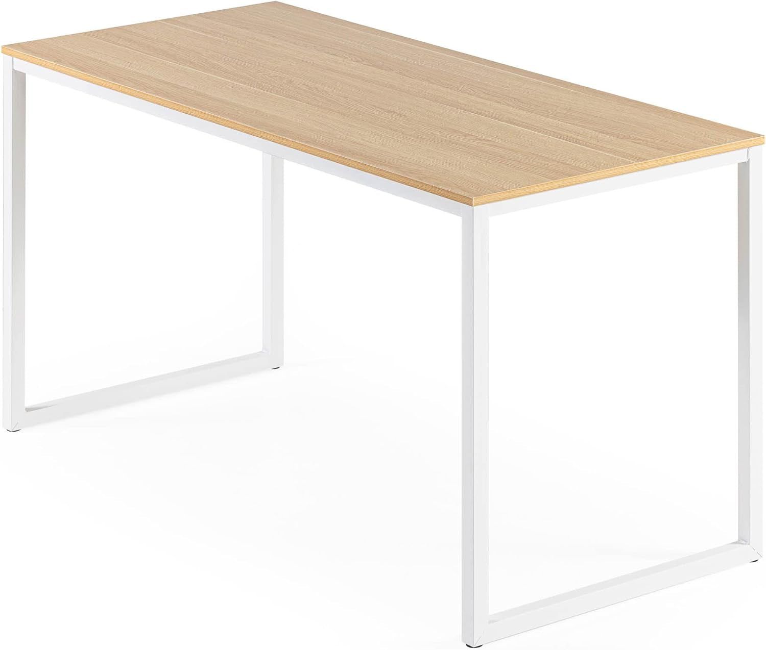 Jennifer 55 Inch White Frame Desk, Computer Workstation, Office Desk, Dining Table, Easy Assembly, Natural