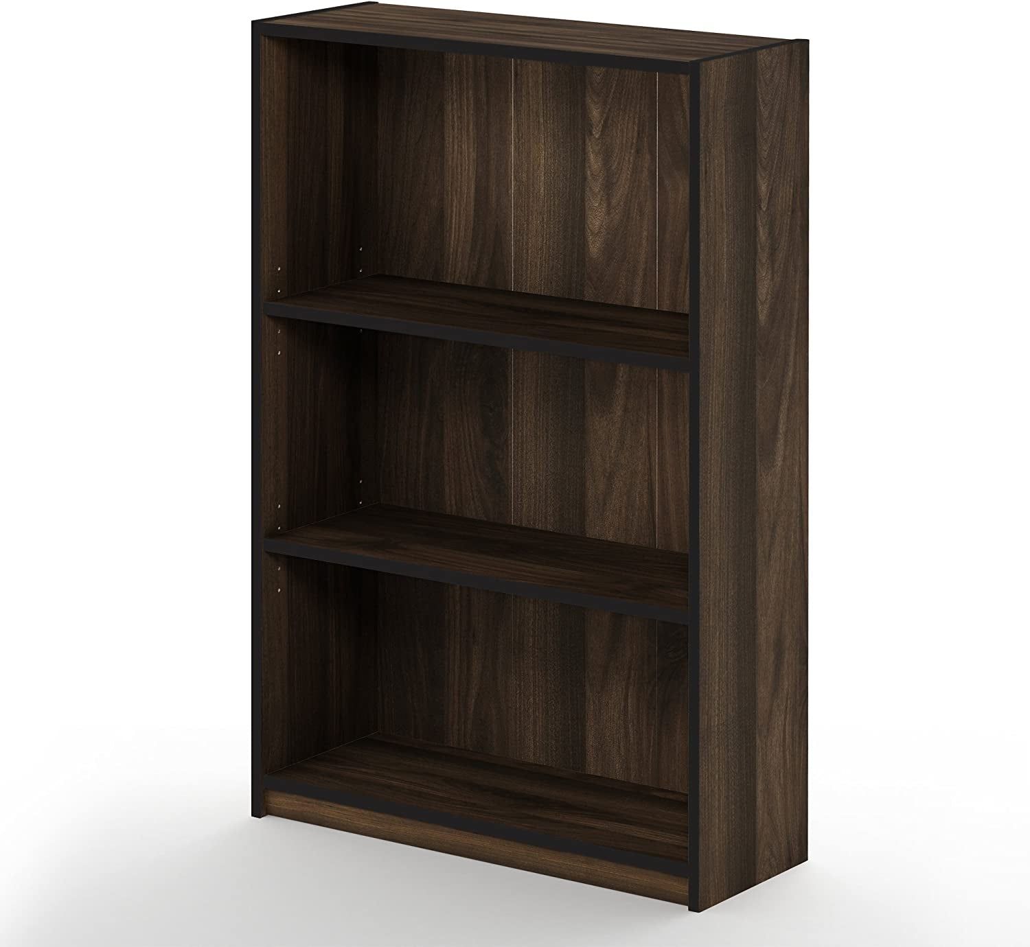 JAYA Simple Home 3-Tier Adjustable Shelf Bookcase, Columbia Walnut