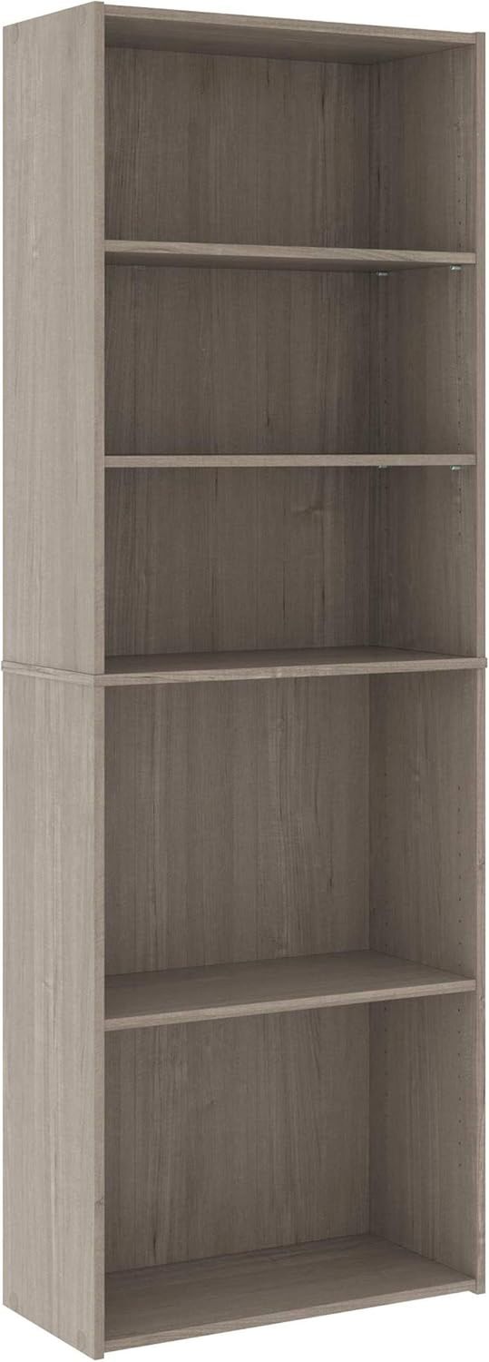 Beginnings 3-Shelf Bookcase, Bookshelf with Adjustable Storage Shelves, in Silver Sycamore
