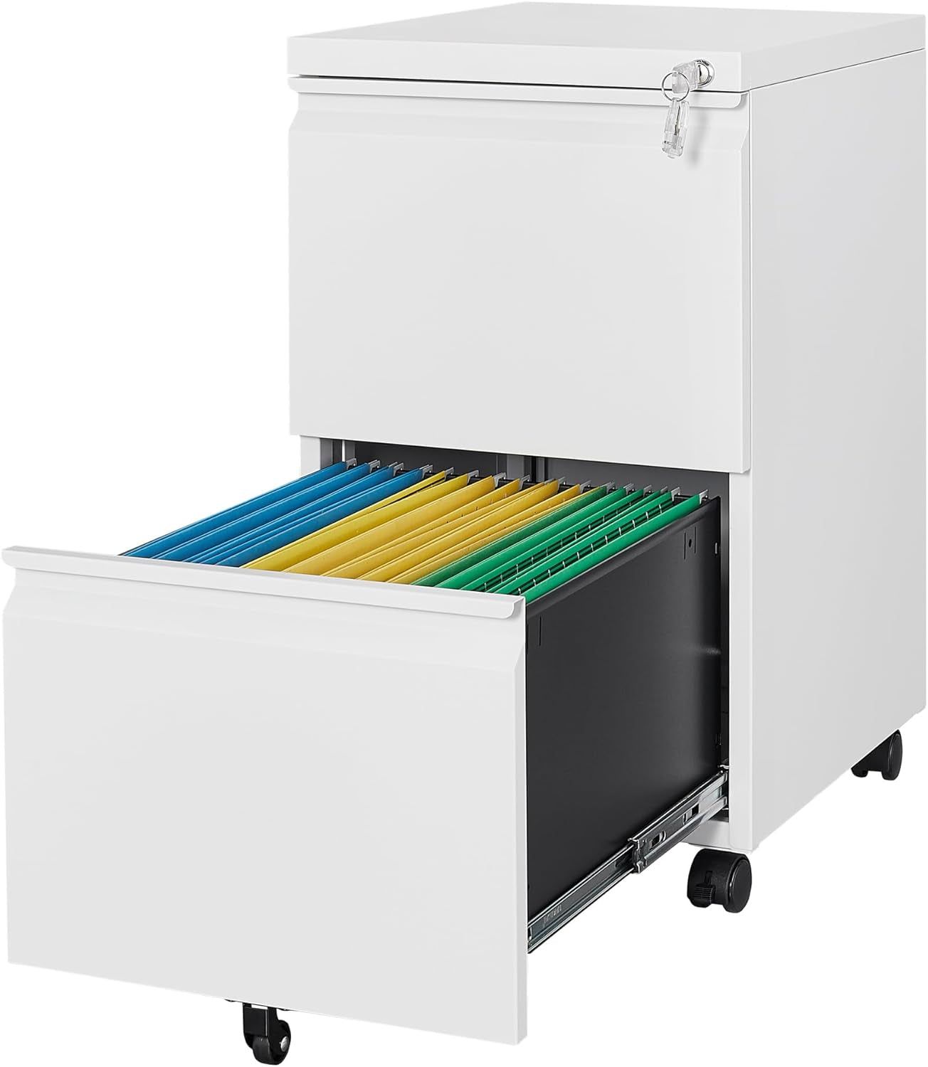 2 Drawer Mobile File Cabinet with Lock,Under Desk Metal Filing Cabinets for Home Office Organizer Letters/Legal/A4(White-Requires Installation)