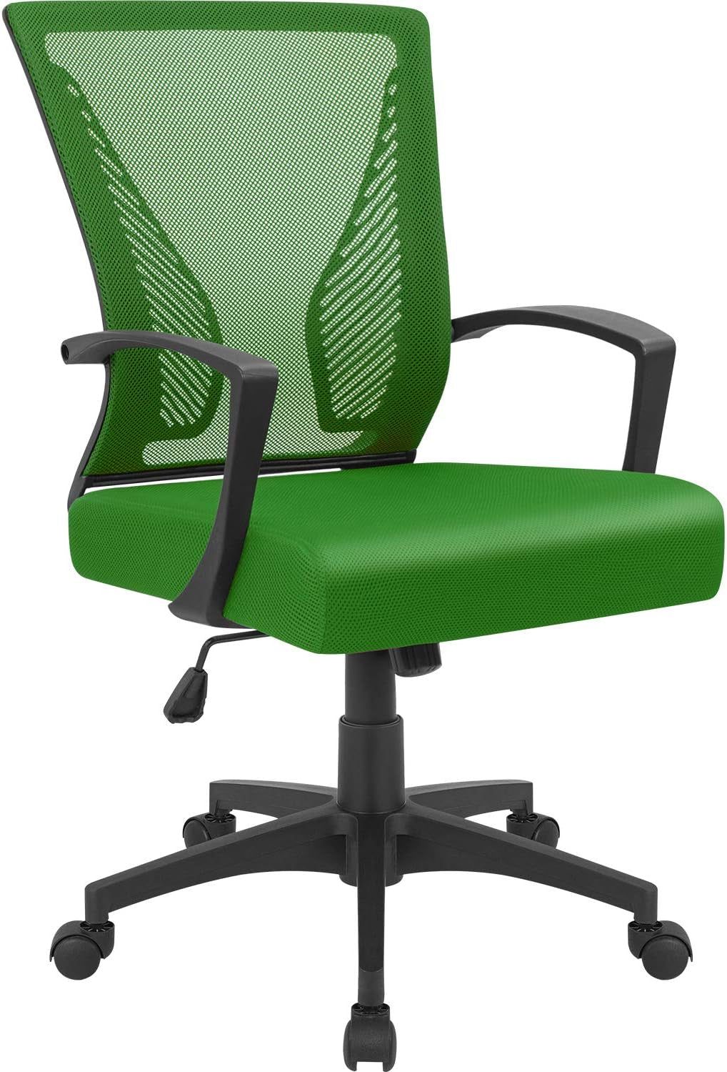 Office Chair Mid Back Swivel Lumbar Support Desk Chair, Computer Ergonomic Mesh Chair with Armrest (Green)