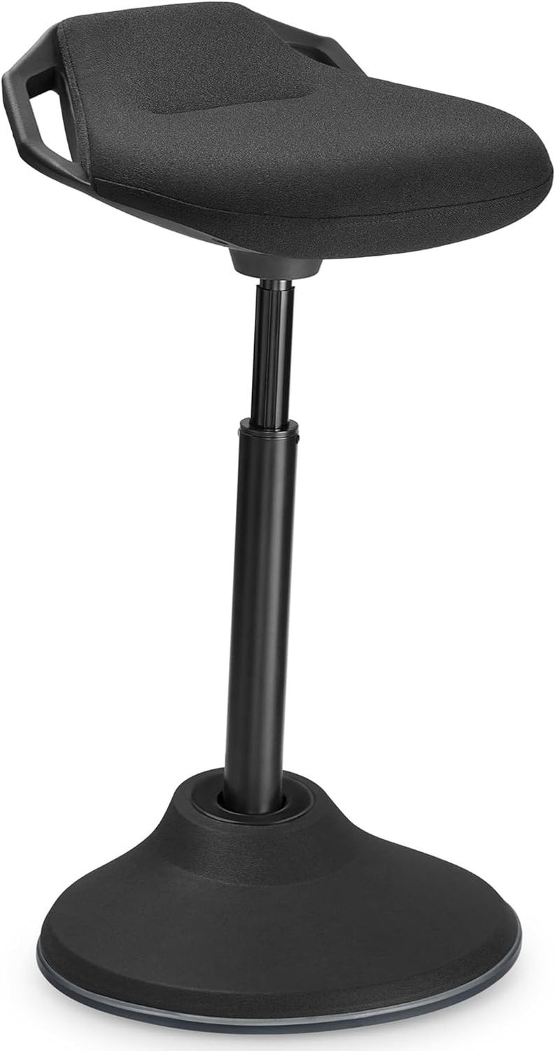 Standing Desk Chair, Adjustable Ergonomic Standing Stool, 23.6-33.3 Inches, Swivel Sitting Balance Chair, Fabric Upholstery, Anti-Slip Bottom Pad, Ink Black UOSC02BK