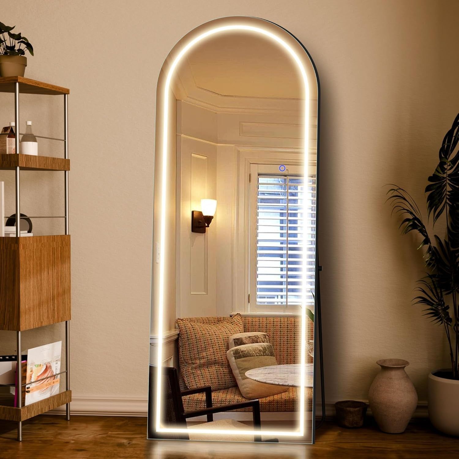 Arched Full Length Mirror Stand LED HD Black