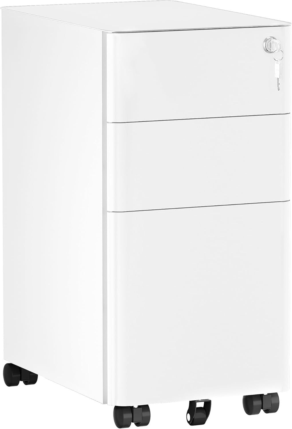3-Drawer Vertical File Cabinet, Mobile Filing Cabinet with Lockable, Pre-Assembled Compact Slim File Cabinet, Portable Office Storage for A4/Letter/Legal Documents (White)