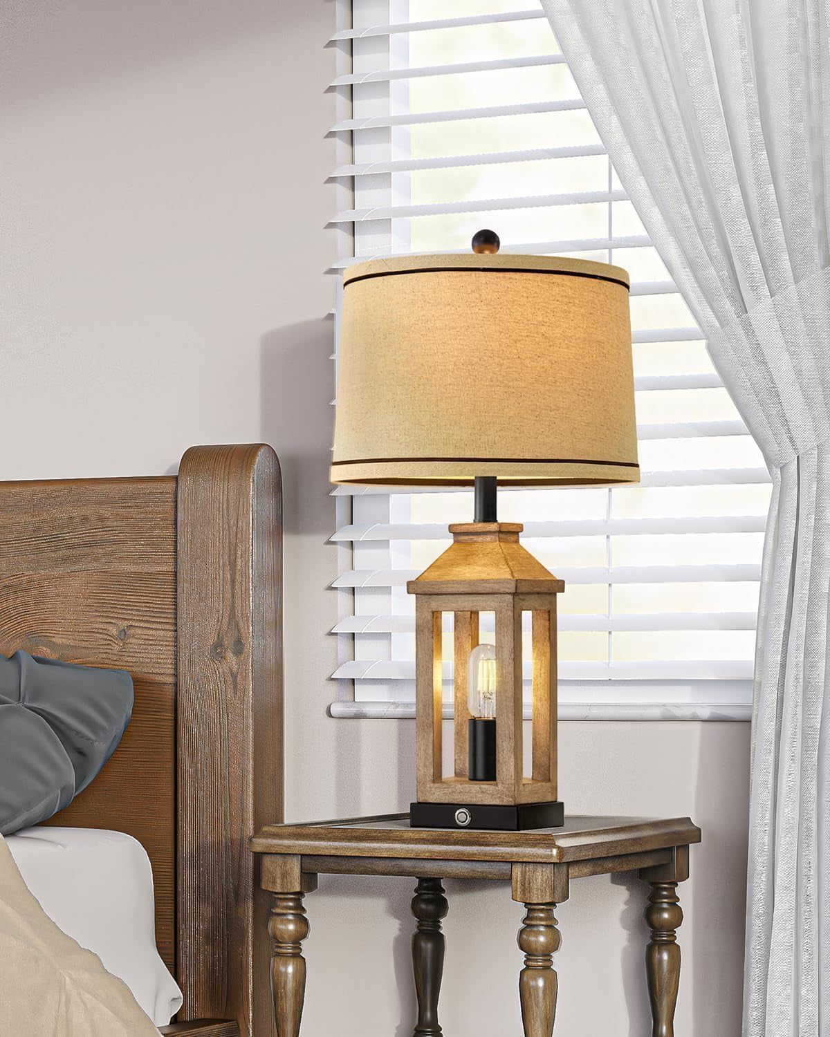 Farmhouse Touch Table Lamps Dual USB, Dimmable, Vintage Set