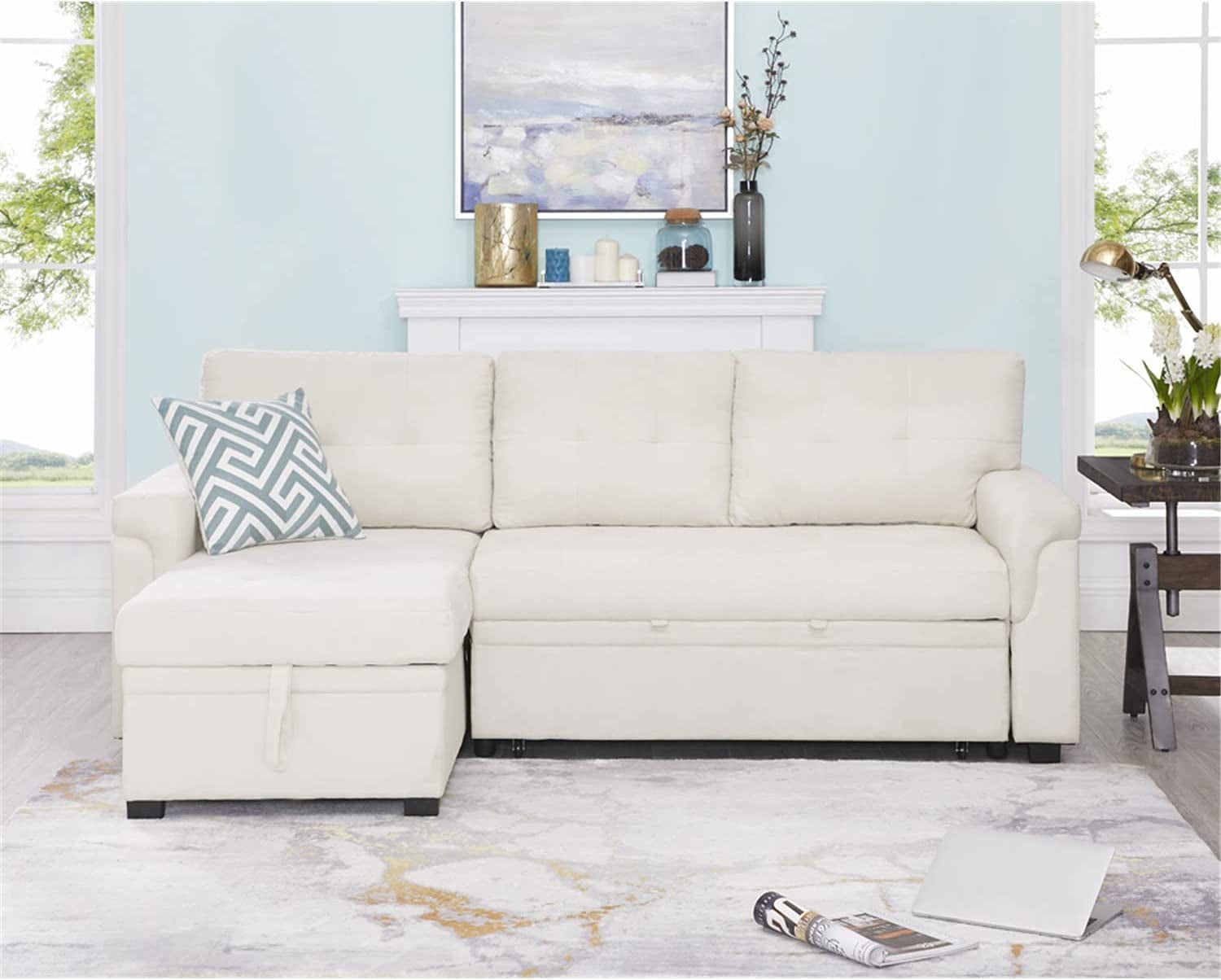 L-Shape Velvet Sleeper Sofa with Storage