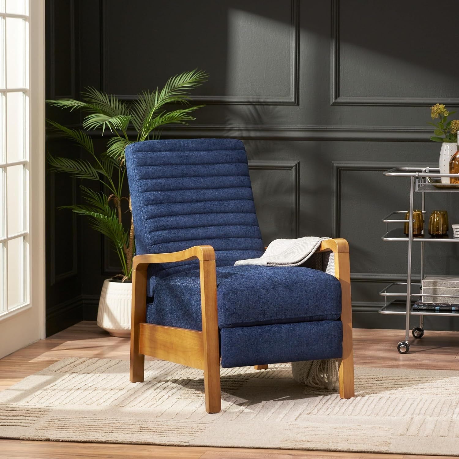 Recliner Chair, Club Recliner, Reclining Sofa, Upholsterd Armchair, Recliner Chair with Adjustable Stitching Backrest, Reading Chair for Living Room, Home Rest, Navy Blue