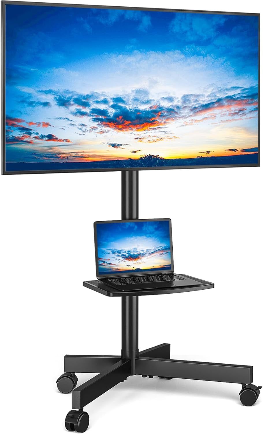 Mobile TV Cart for 23-60 Inch LCD LED Flat Panel Curved Screen Tvs up to 88 Lbs, Height Adjustable Shelf Rolling Floor Stand with Wheels as a Movable Portable Stand, Max VESA 400X400Mm