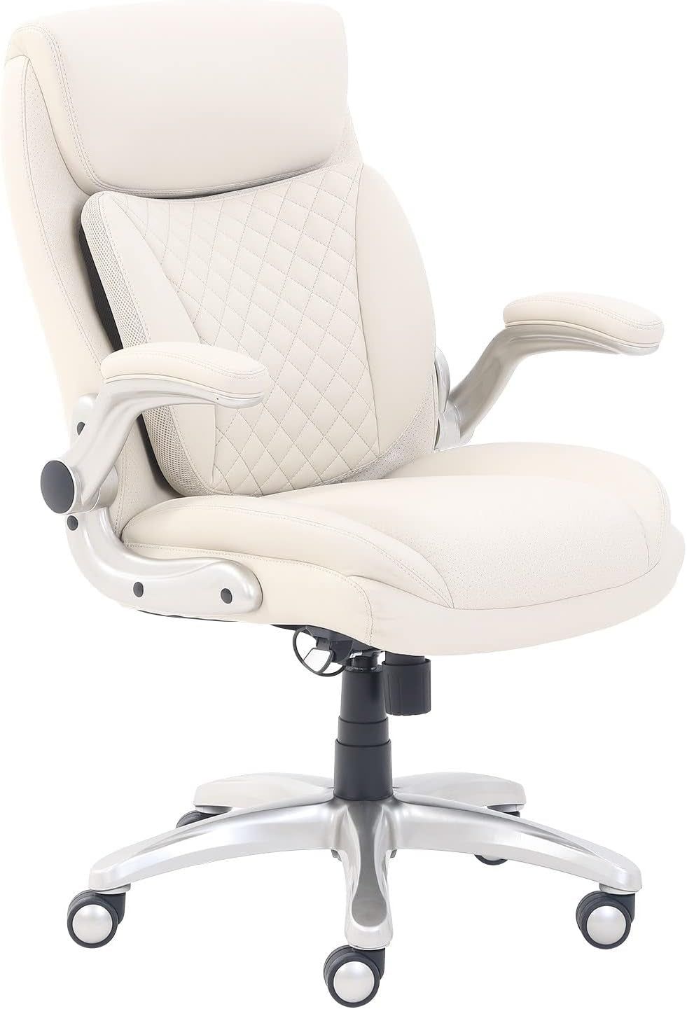 Ergonomic Desk Office Chair, Flip-Up Armrests, Adjustable Height, Cream Leather