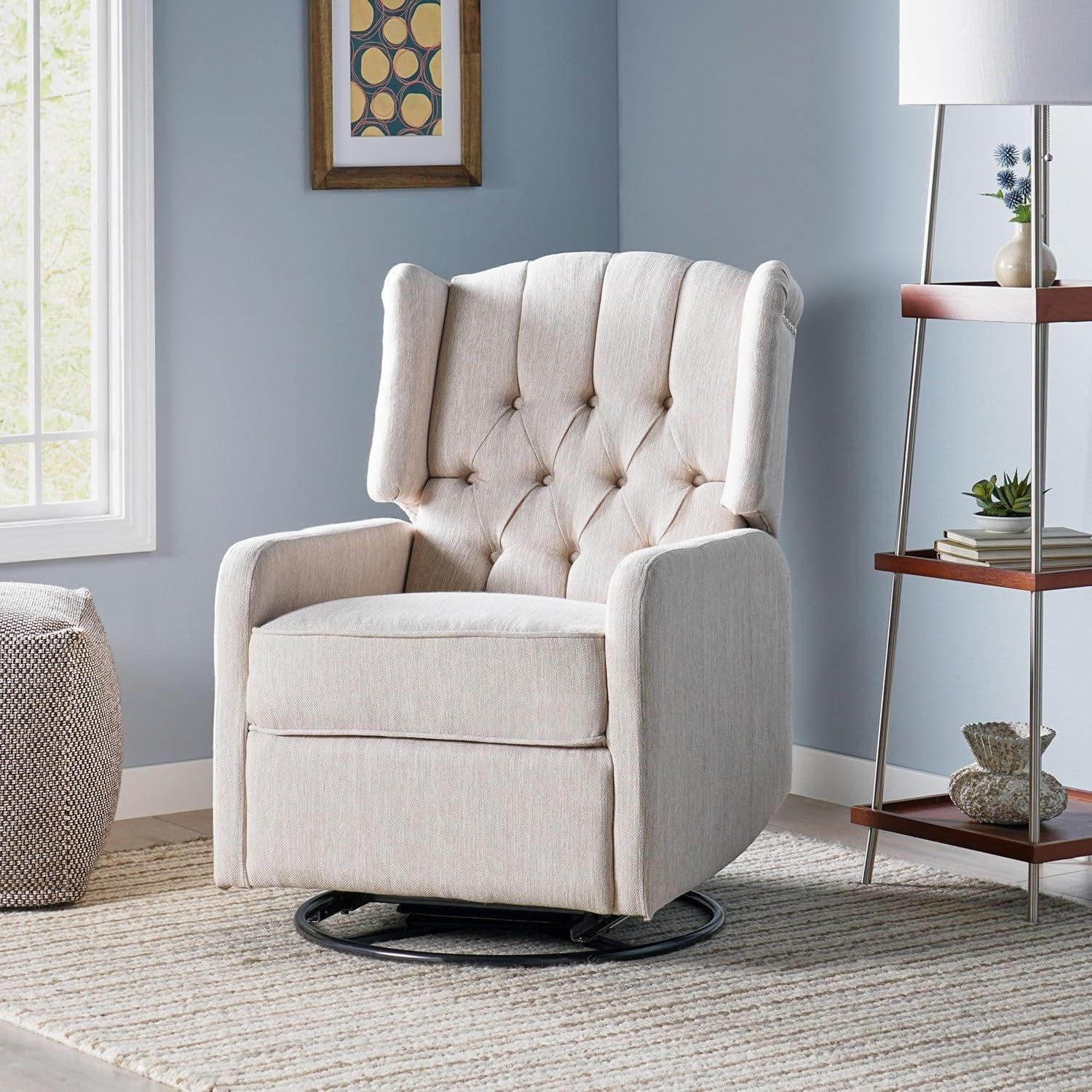 Manual Recliner Chair with Wing Back and Rolled Arms, 360-Degree Swivel Accent Chair for Living Room