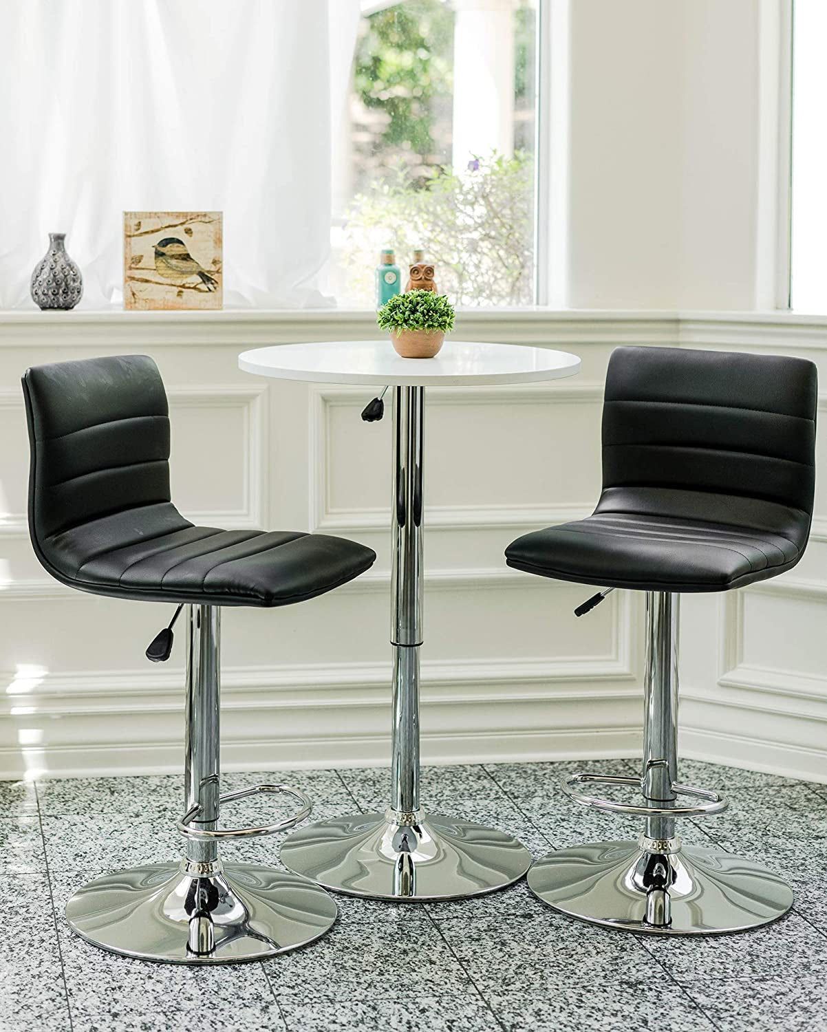 PU Leather Bar Stools Modern Square Adjustable Set of 2