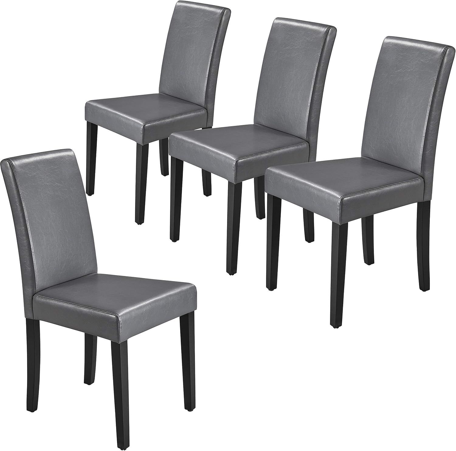 Set of 4 Dining Chairs Faux Leather High Back Kitchen Chair Upholstered Armless Side Chair with Waterproof Surface and Wood Legs for Home and Restaurant, Gray
