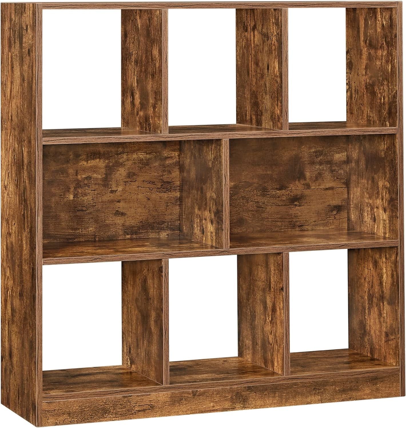 Bookcase, Bookshelf, Freestanding Storage Unit, 8 Open Compartments, Used Horizontally, Vertically, Upside Down, 11 X 35.4 X 39.4 Inches, for Living Room, Study, Office, Rustic Brown ULBC55BX