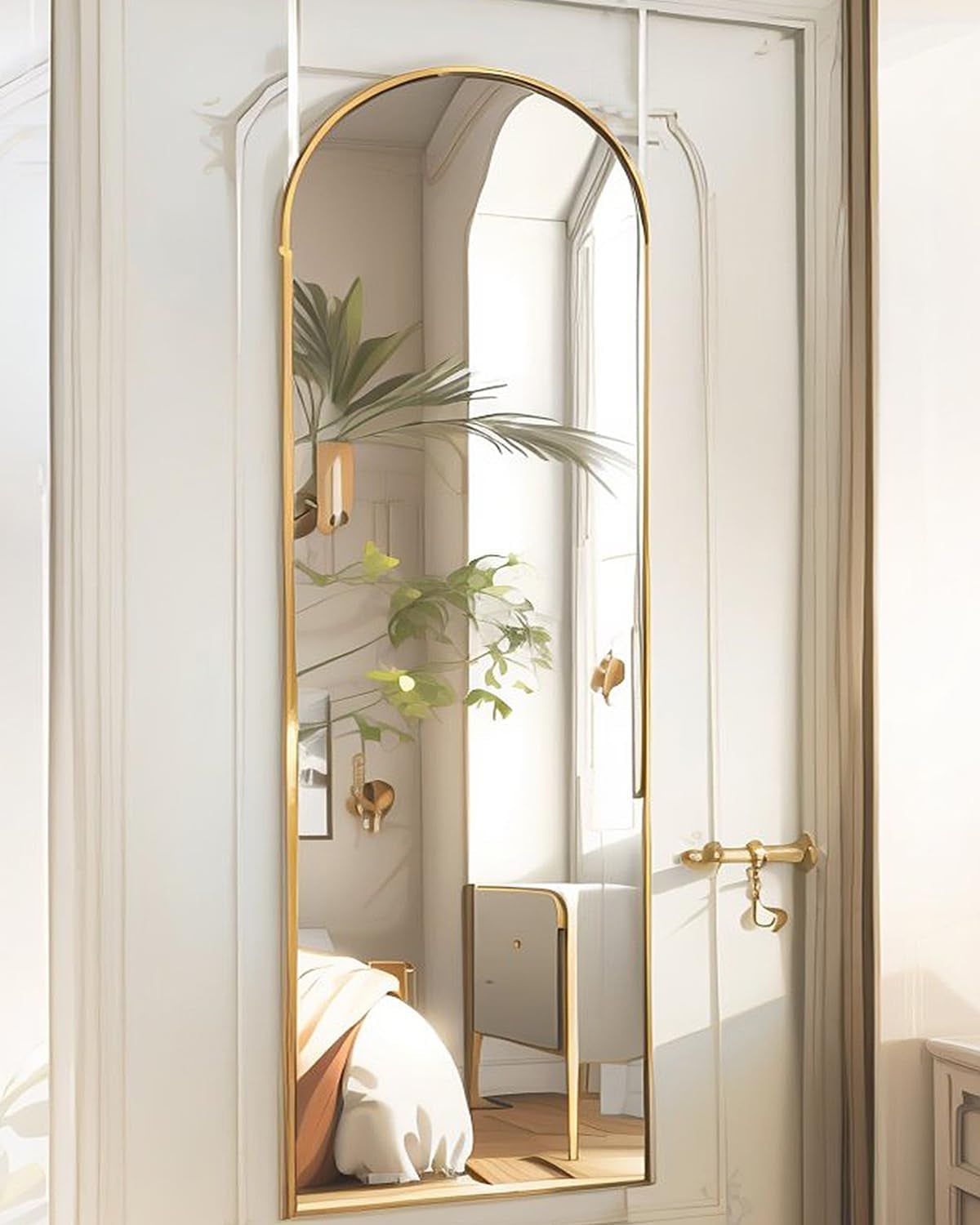 Door Mirror, Full Length Mirror over the Door, 16&quot;X 50&quot; Hanging Mirror, Arched, Vertical, Wall Mirror, Full Body Mirror, Gold