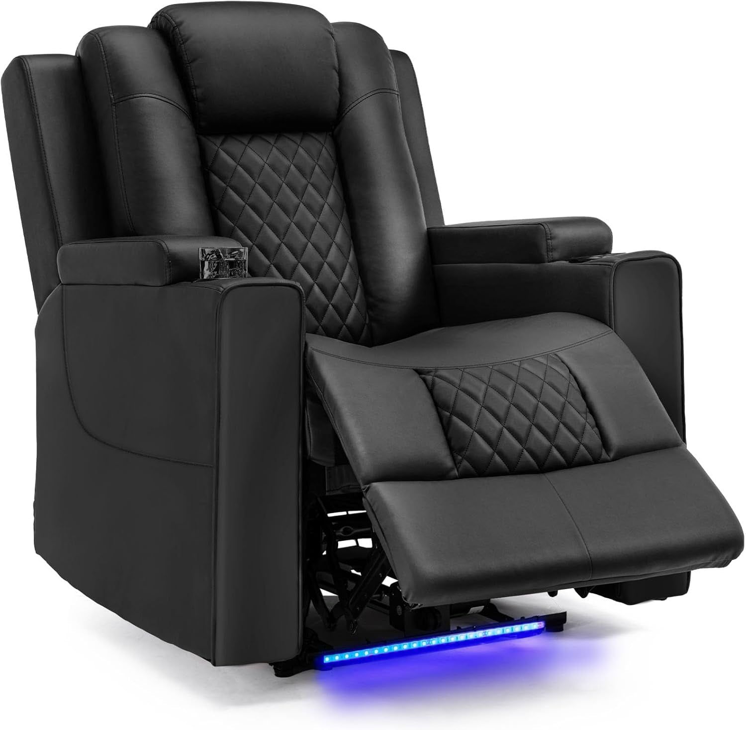 Power Recliner Chair PU Leather Electric Massage Recliner Sofa for Living Room Home Theater Seating with Cup Holders and LED Lighting (Black)