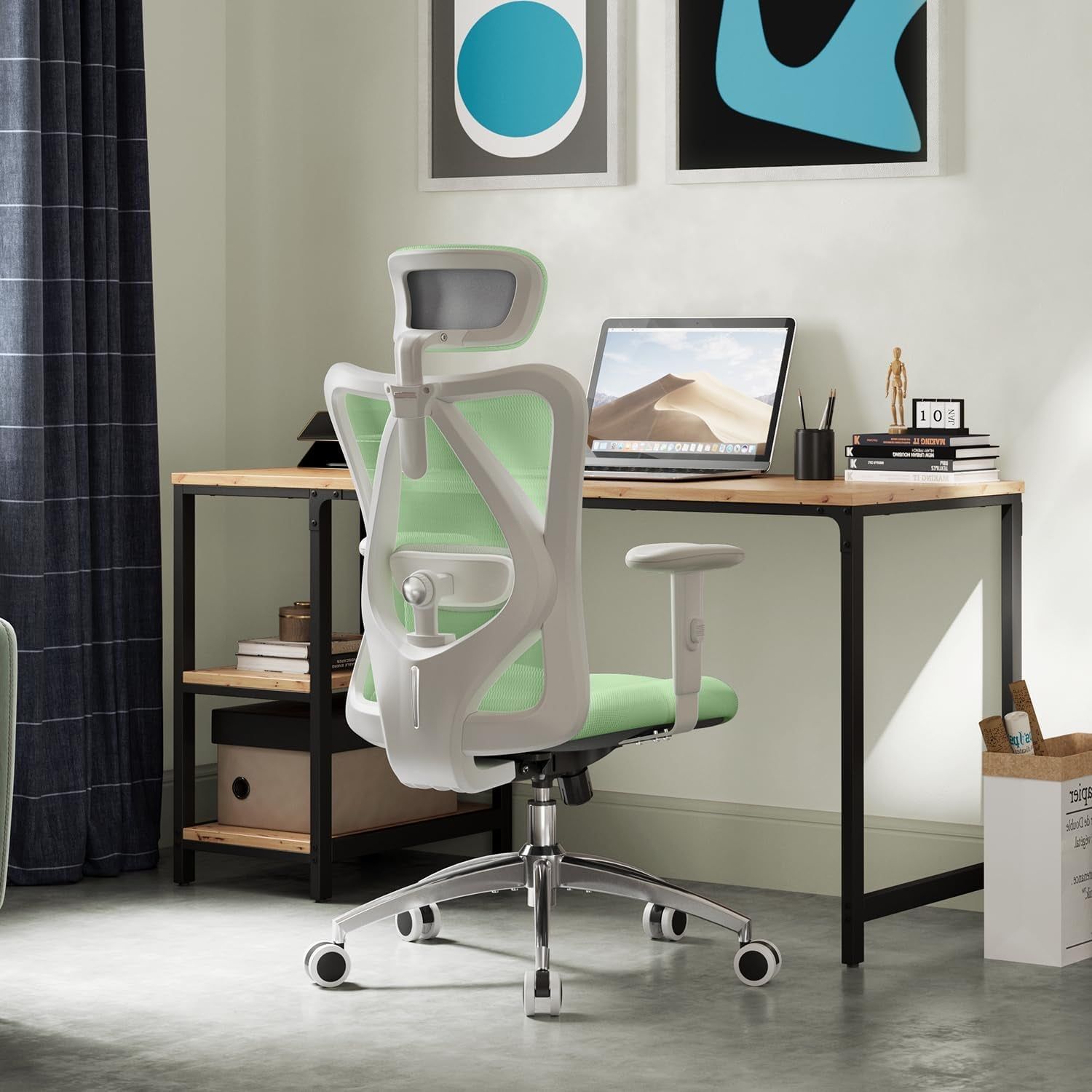 M18 Ergonomic Office Chair, Computer Desk Chair with Adjustable Headrest and Lumbar Support, High Back Executive Swivel Chair for Home Office (Light Green)