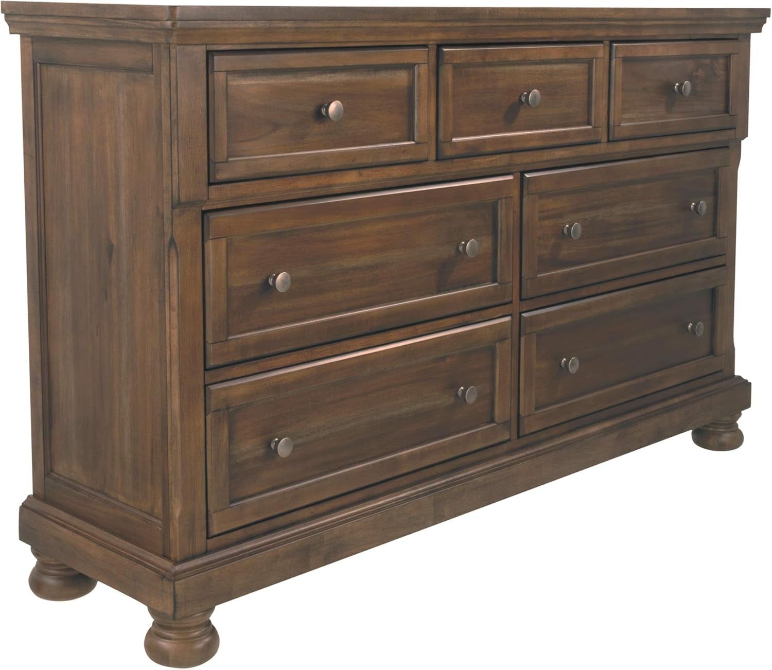 Flynnter Traditional 7 Drawer Dresser with Dovetial Construction, Tobacco Brown