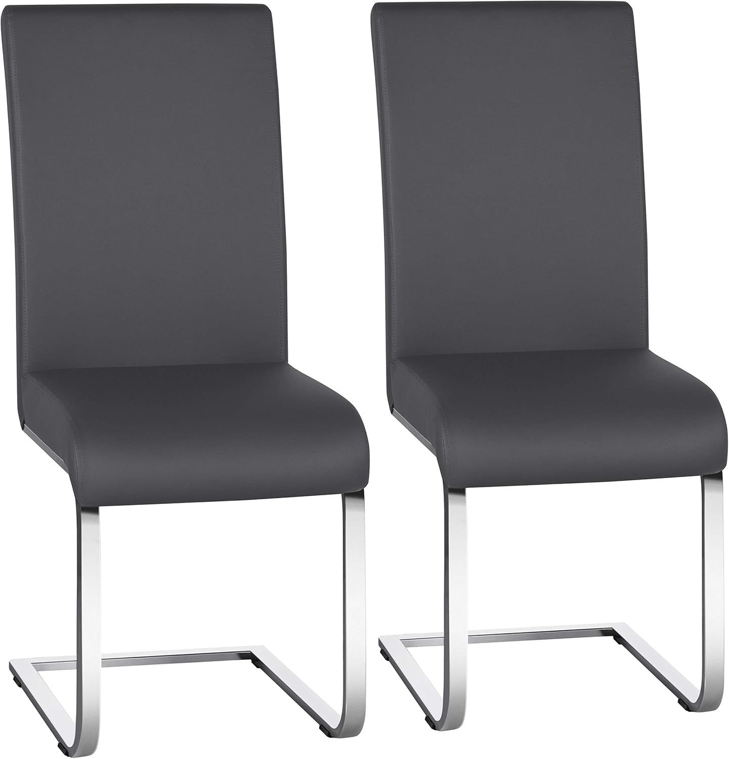 Dining Chairs Living Room Chairs Modern Chairs with High Back, Leather Surface and Metal Legs for Home Kitchen Wedding Louge, Set of 2, Gray