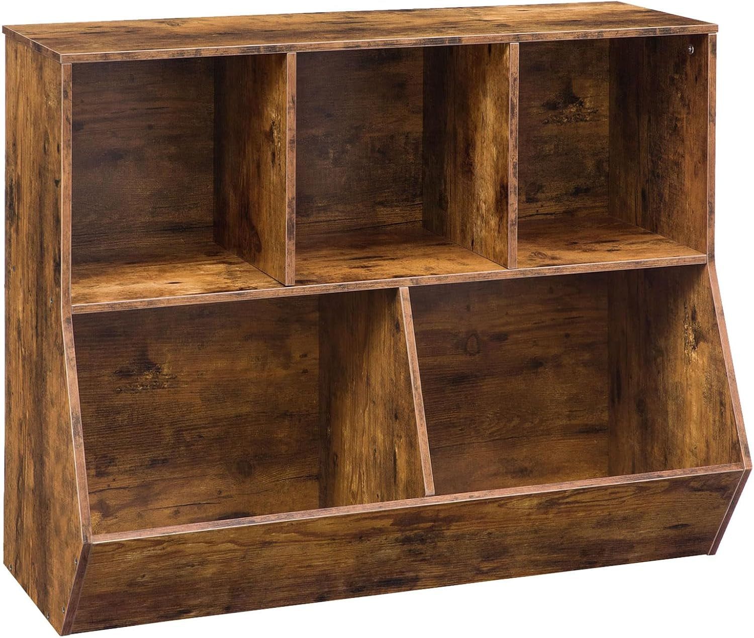 Kids Bookshelf, Bookcase Footboard, Toy Storage Cubby, 35.4&quot; L Children&#39;S Toy Shelf, Toy Storage Cabinet, Fit for Children&#39;S Room, Playroom, Hallway, Kindergarten, Rustic Brown BF32CW01