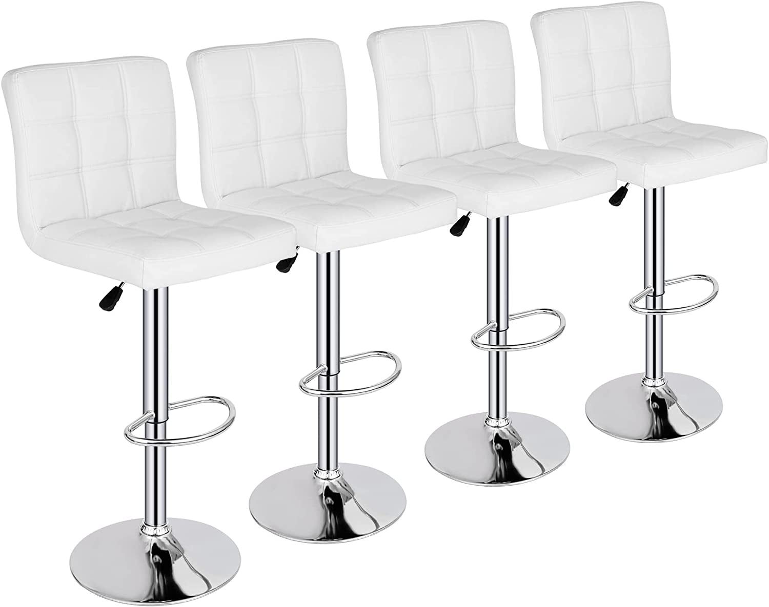 X-Large Bar Stools - Counter Chairs Adjustable Counter Height Swivel Barstools Set of 4, Square PU Leather Kitchen Counter Height Bar Stools, Kitchen Island Chairs,White