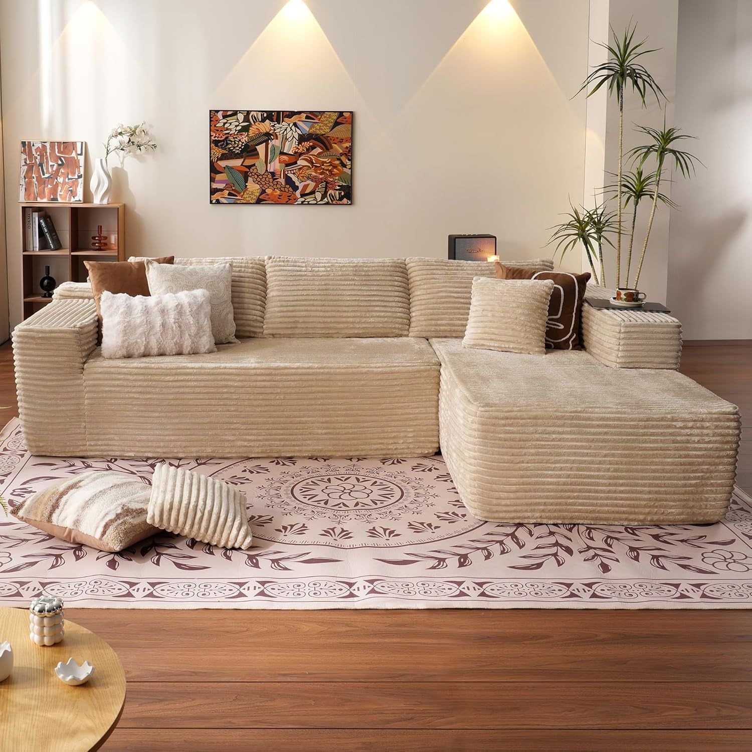 104&quot; Cloud Sectionl Couch with L-Shpe Chise,Modern Modulr Sof with Deep Set, Upholstered Couches for Living Room Bedroom,No ssembly Required, Beige (Plush Corduroy Fbric)