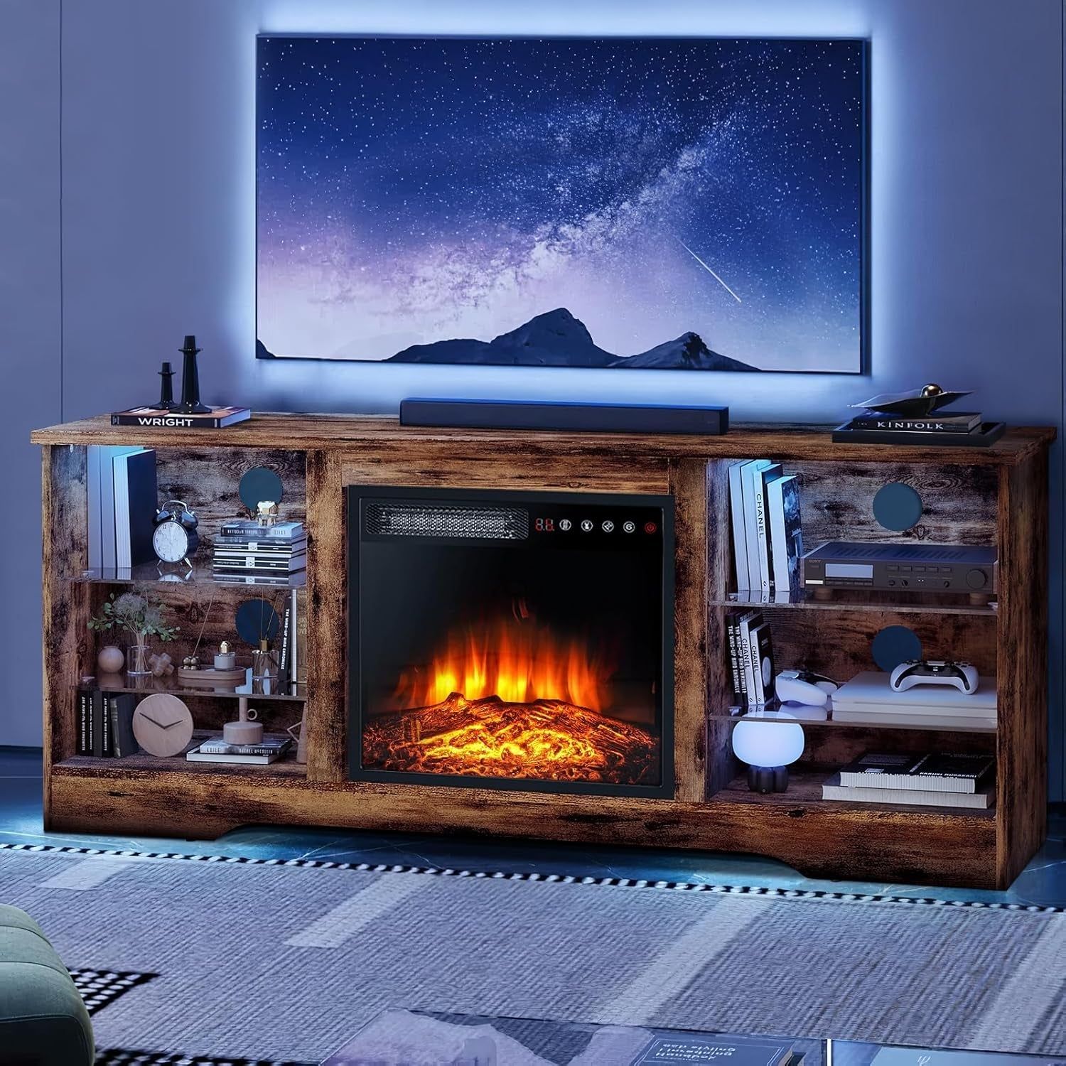 58&quot; Brown Fireplace TV Stand for 65&quot; TV
