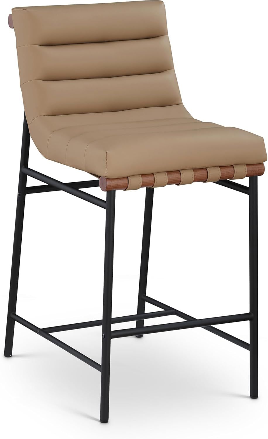 813Tan-C Burke Collection Modern | Contemporary Counter Stool with Soft Tan Vegan Leather, Tan Vegan Leather Straps, Matte Black Metal Frame, 18&quot; W X 24&quot; D X 37.5&quot; H, Tan