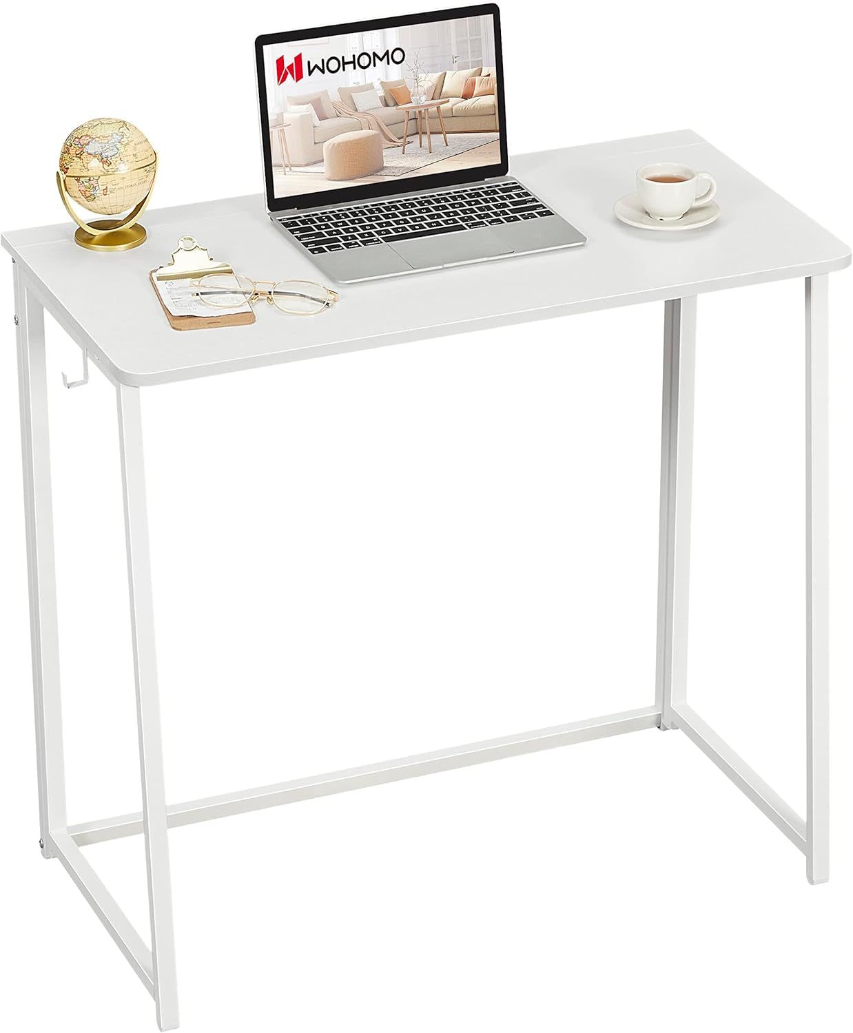 Folding Desk, 31.5&quot; Small Desk for Small Spaces, Easy Assemble Foldable Computer Desk for Laptop, Mini Portable Working Table Narrow Wooden Writing Workstation for Home Office, White